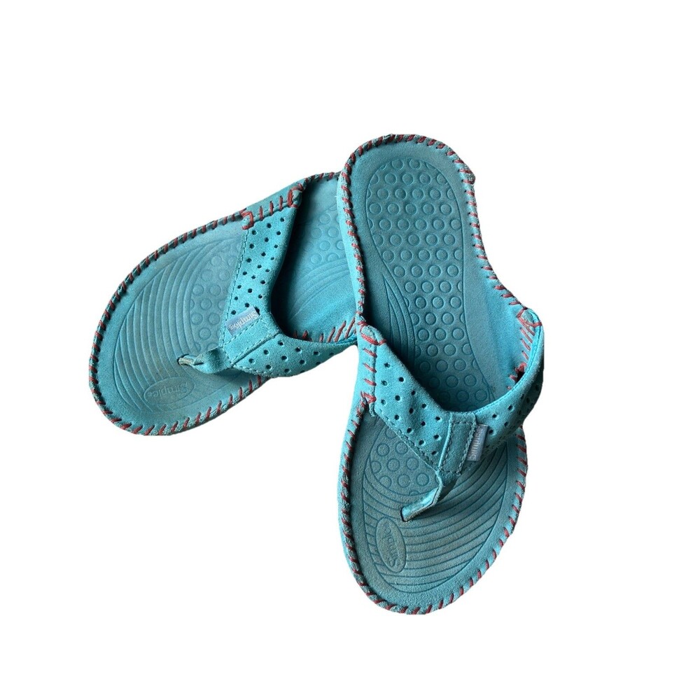 SIMPLE Vetoe Leather Sandals Flip Flops Sustainable Whip Stitch Blue Size 7